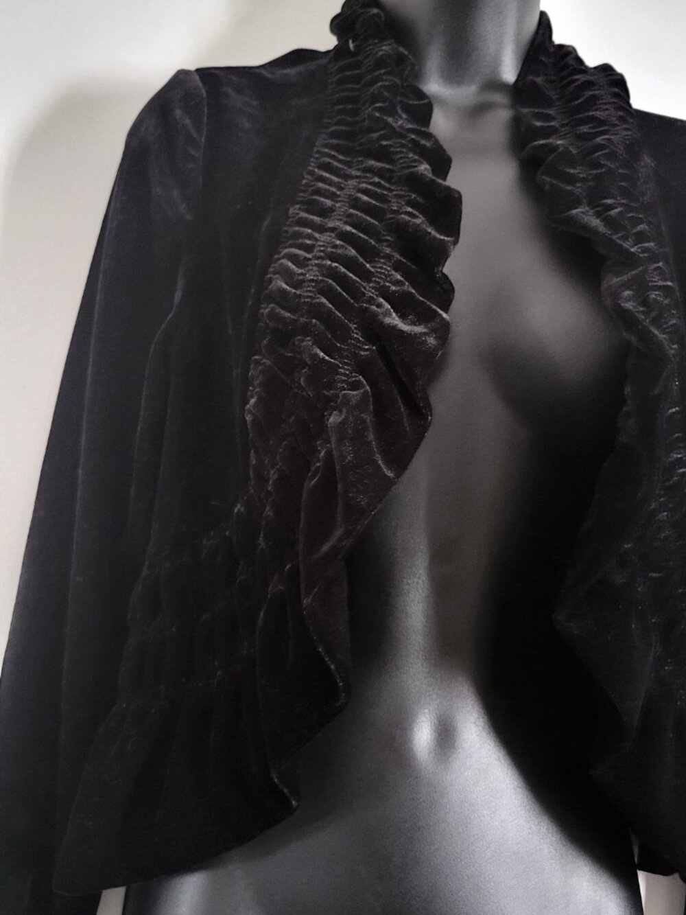Black Ruffle Velvet Cardigan - Picture 3 of 5